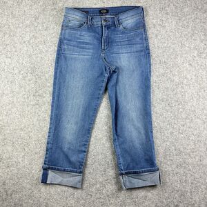 NYDJ Dayla Wide Cuff Capri Jeans Womens 8 Medium Wash Lift Tuck Stretch Denim